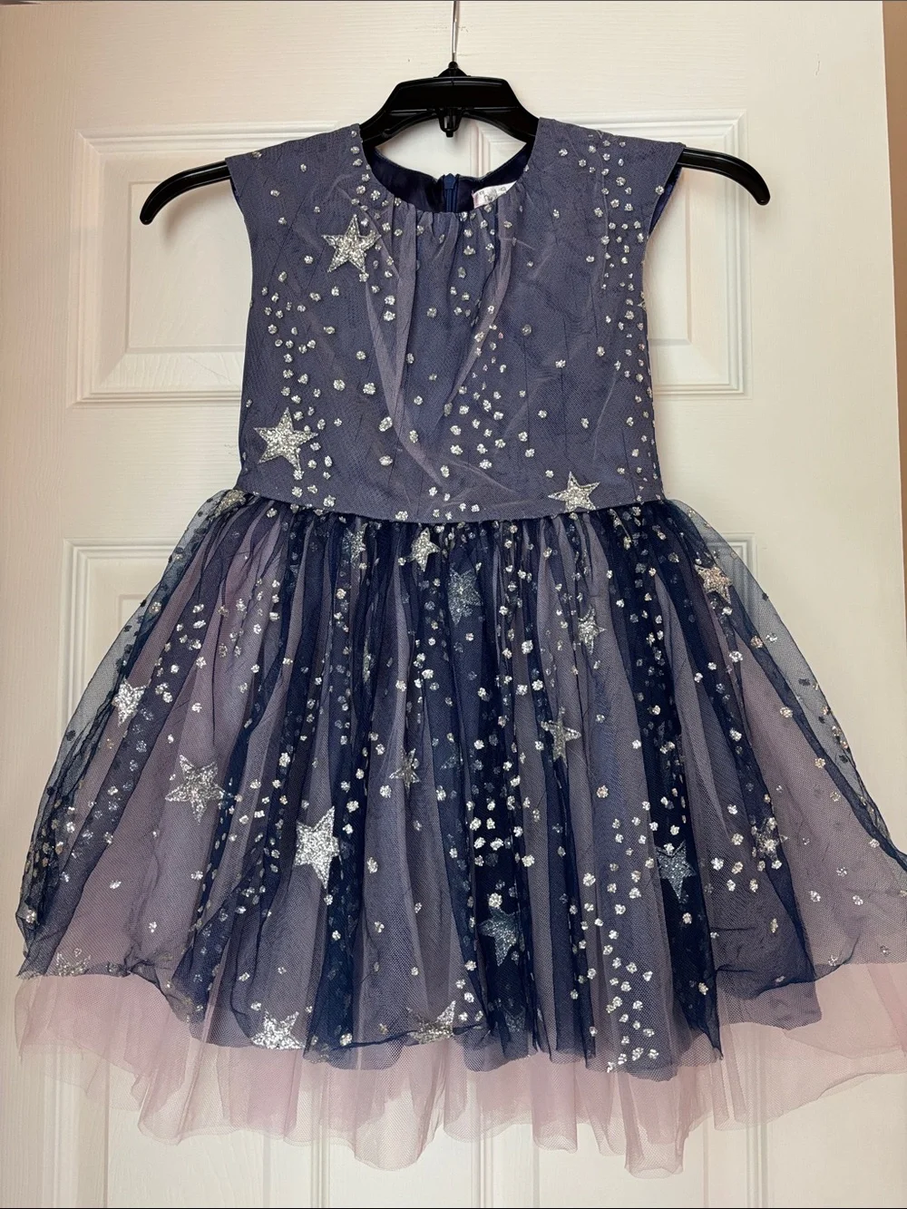 Halabaloo Navy and Silver Star-Embellished Tulle Party Dress - Picture 1 of 5
